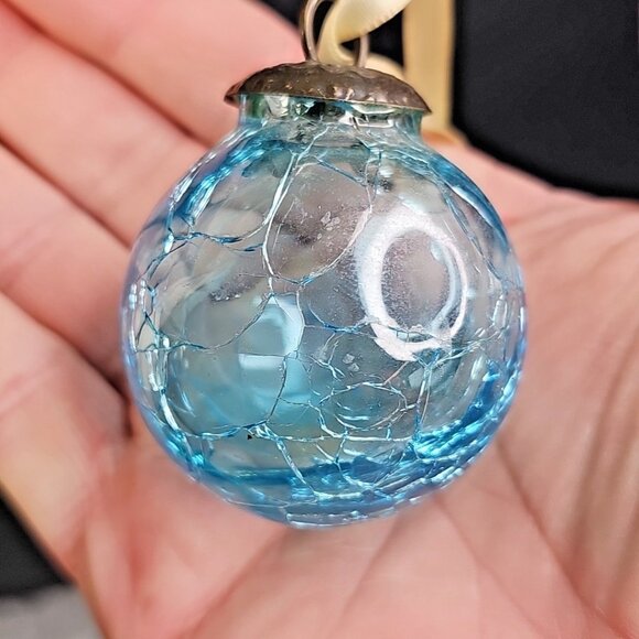 Crackle Glass Pair Christmas Ornaments 2pcs Blue And Gold - Picture 9 of 11